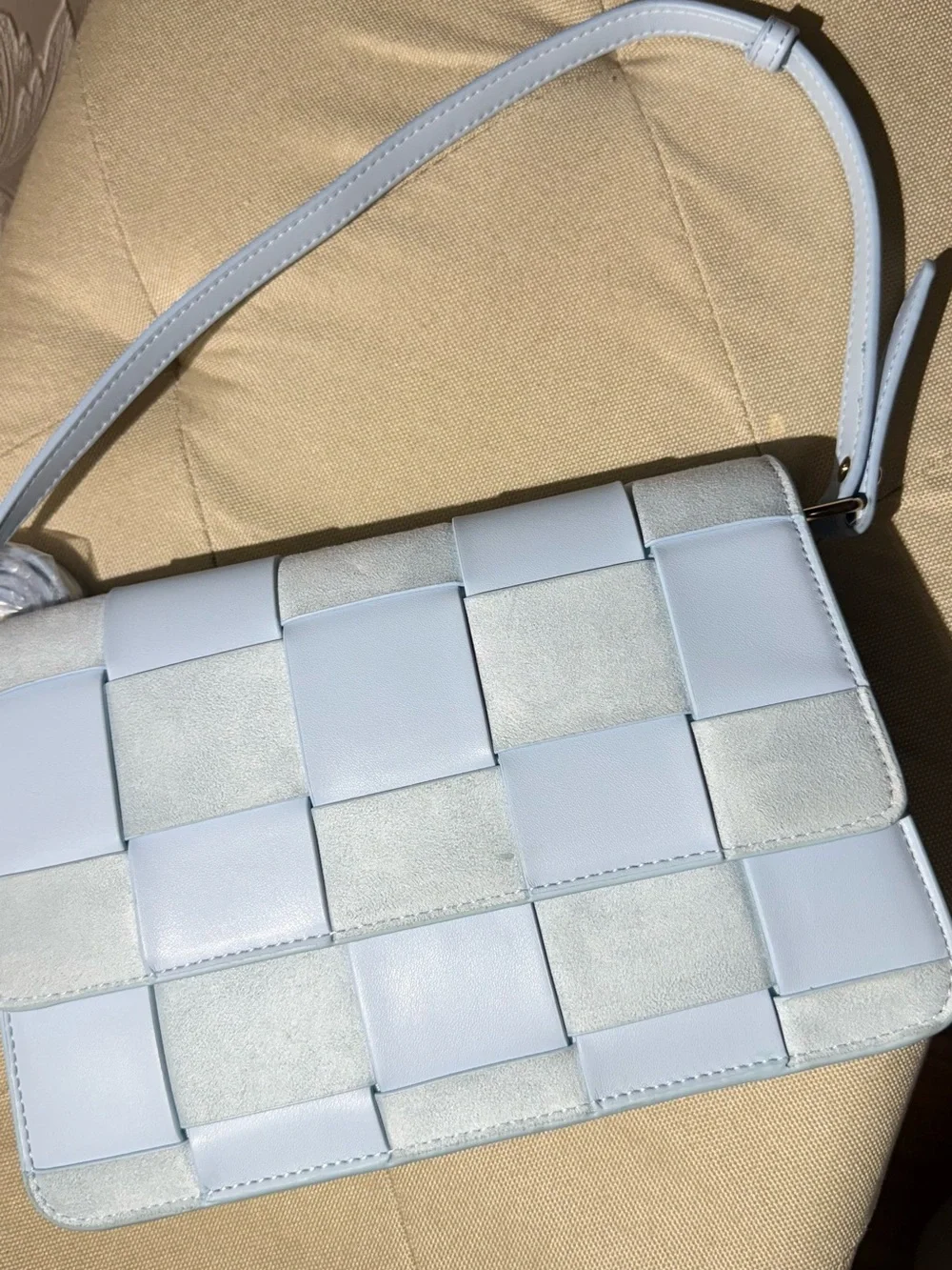 NWT Anthropologie Faux-Suede Woven Shoulder Bag In Light Blue